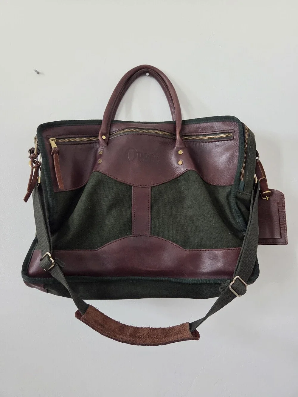 Vintage Orvis Battenkill Canvas Leather Tote Messenger Bag Green Heritage Preppy